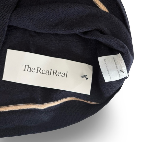 Tory Burch 100% Merino Wool Navy Hand Embroidered Beaded Sunhat Print Sweater M - Picture 11 of 16